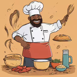 a man holding a fork and stirring a pan filled with food,chef cooking pasta on the table next to his utensils