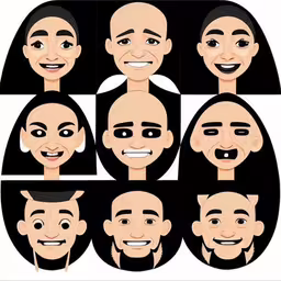 various faces are shown in the same image,various styles of avatars with many different expressions