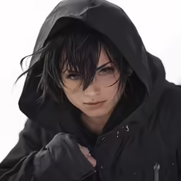 a young woman with dark hair wearing a hood