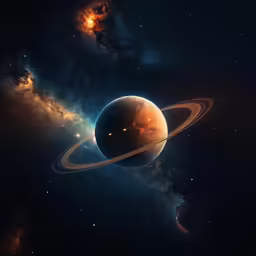 a planets view of saturn, from the top, in space