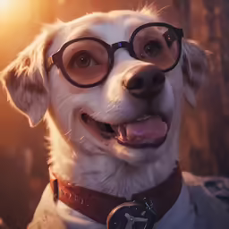 a dog is wearing big glasses for a photo