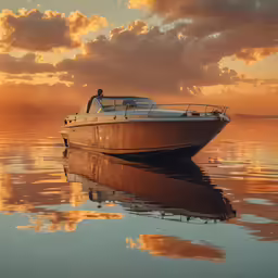 a boat traveling through the water with clouds in the background