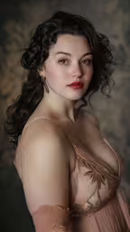 a portrait of a women with very short hair,a very nice looking lady wearing a bra and lingerie