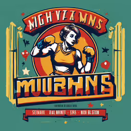 mighty twins muffinns poster with woman punching her fists,a female fighter standing on top of a green shirt