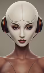 a girl with headphones on and a futuristic make - up
