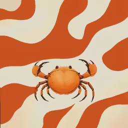 the orange crab with black legs is on a white and orange background