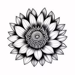 an artistically - designed drawing of a large flower,black and white drawing of a large, stylized flower