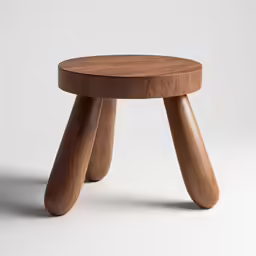 a stool made from wood with a curved base