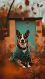 a dog that is wearing a coat in the grass