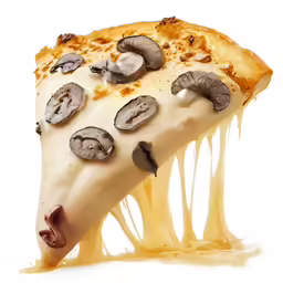 the slice of pizza has mushrooms on it