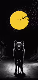 a painting of a person walking and a bear