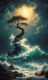 the sea and the tree are together in the sky