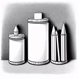 a cartoon image of various pencils and containers