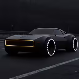 an electronic sports car in the middle of a dark road