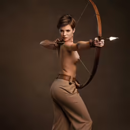 a sexy woman is standing holding a bow and arrow