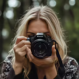 a close up of a person holding a camera to take a picture
