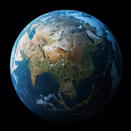 a blue globe is shown with white and gold highlights
