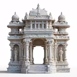 a large white stone building with statues around it