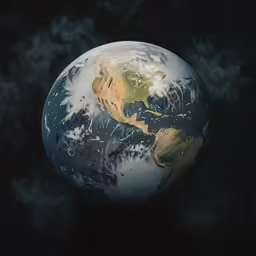 an earth globe with some clouds and water
