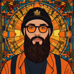 an image of a bearded man wearing glasses and a cap,a man with a beard and glasses on