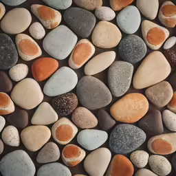 pebbles are all different colors and sizes together