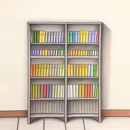 an illustrated image of a bookshelf with four doors on it