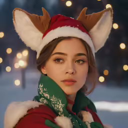 a woman is wearing christmas clothing in the snow