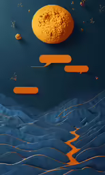 a painting with orange objects floating in the water