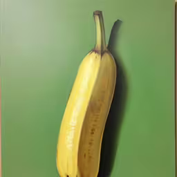 a ripe banana hanging on a green wall