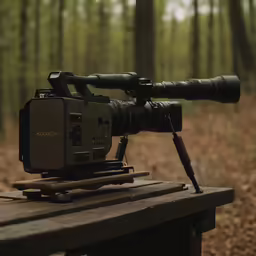 a camera and some trees and leaves