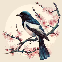 a bird that is sitting on a branch,a bird perched on the branch of a blossoming tree