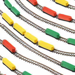 there is a photo of a toy train on the track