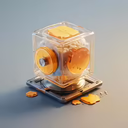 a small, yellow object sits in a clear container