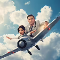 two people flying in an airplane on the sky