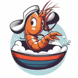 an orange shrimp washing in a bath with a cap on