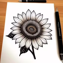 a drawing of a sunflower, with a few bits left