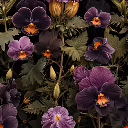 a group of flowers are in purple and yellow