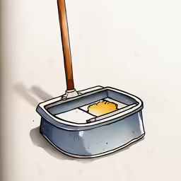a blue container with a wooden handle and a square saucer on top
