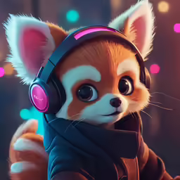a small animal with headphones on is posed