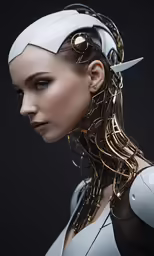 a futuristic woman with scissors on her head