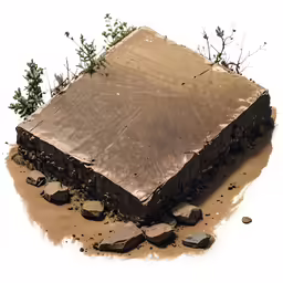 a square stone object sitting on top of a sandy ground
