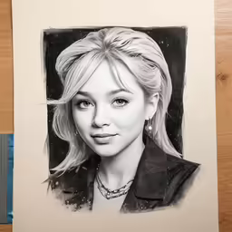 a drawing of the actress is shown on display