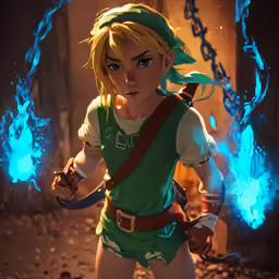 the legend of zere standing on fire with her sword