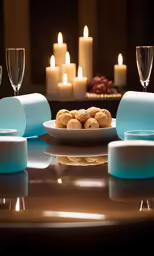 a plate of biscuits and a bunch of candles on a table