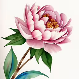 an oil painting of a single pink peony,an illustration of a beautiful flower painted in watercolor on paper
