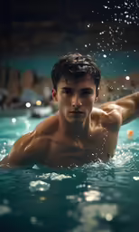 a man in a pool about to swim