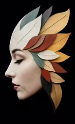 a woman with an elaborate headdress made out of leather
