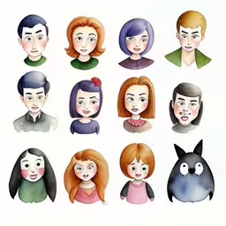 an illustration of many different people with different expressions,a bunch of different people in the form of faces