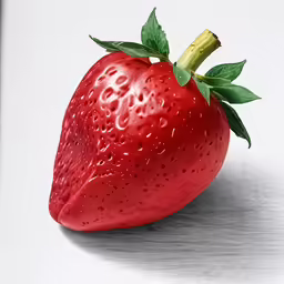 a large red strawberry with a leaf on top of it
