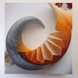 an abstract sculpture is made of paper and wood